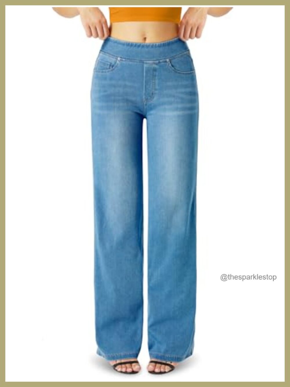 High Waisted Straight Leg Jeans Stretch Knit Denim Wide Leg Relaxed Fit